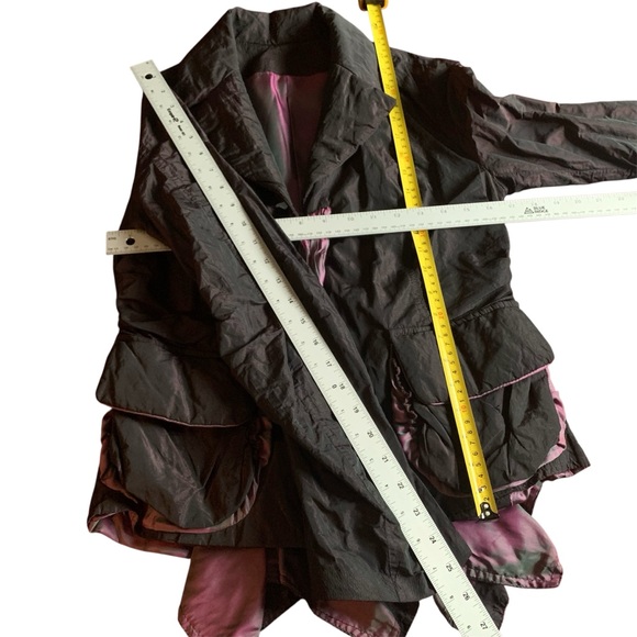 Event Jacket Shot Taffeta Fabrication Sash Front Elegant Evening Purple Black S - Picture 14 of 14